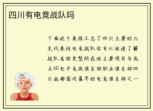 四川有电竞战队吗