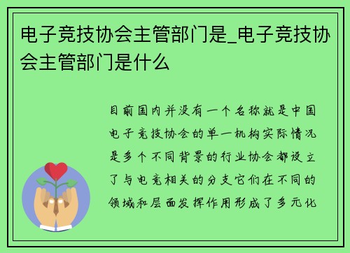 电子竞技协会主管部门是_电子竞技协会主管部门是什么